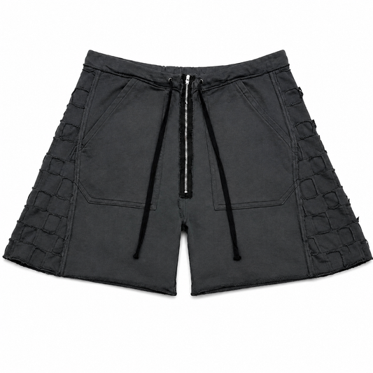 CHECK TRACK SHORTS (BLK TERRY)